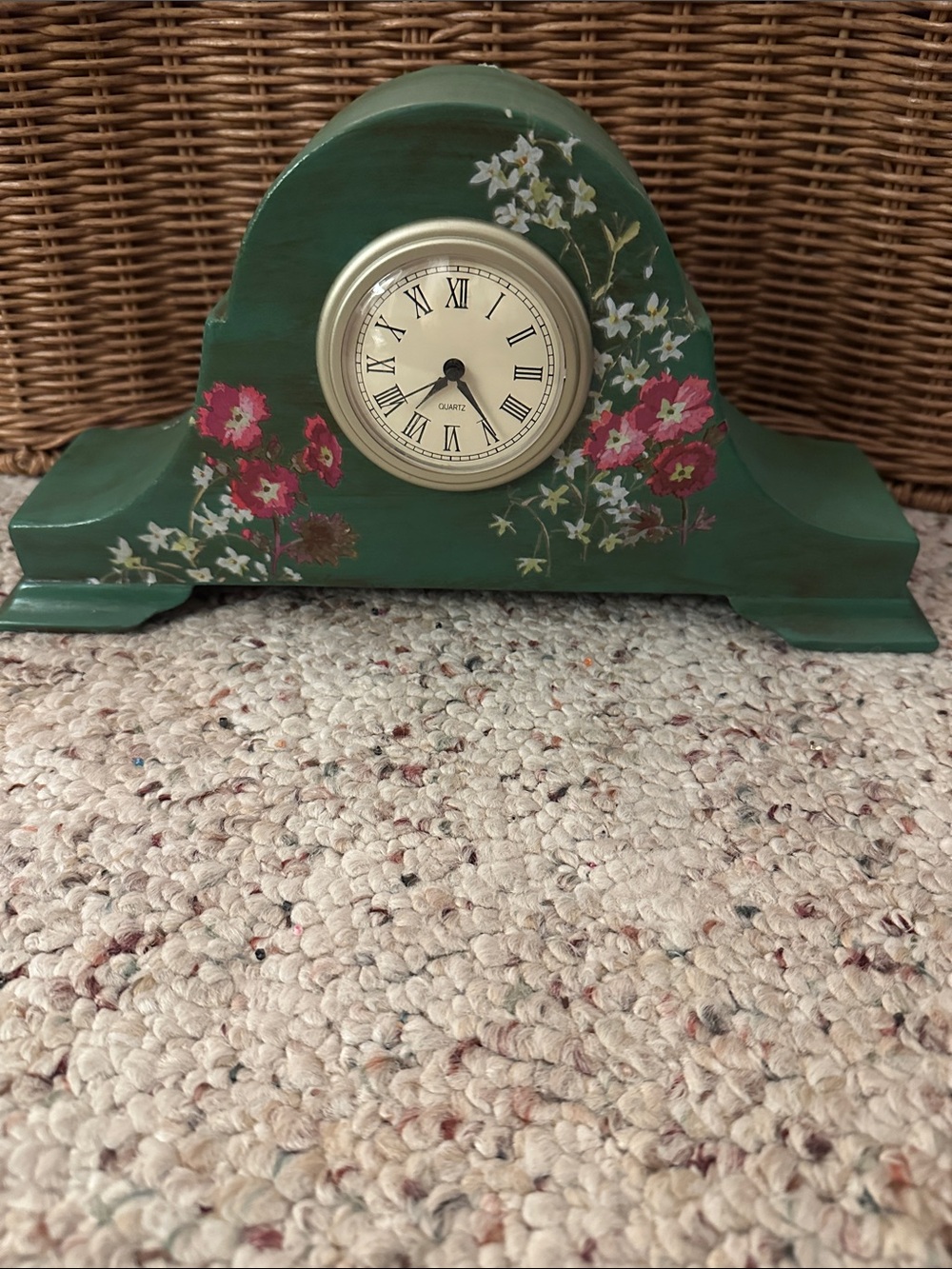 Vintage Green Floral Mantel Clock - Unbranded